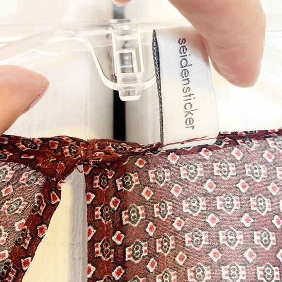 Seidensticker Blouse Women’s Long Sleeve Maroon Pleated Front Top Size 34 Small - Picture 6 of 12